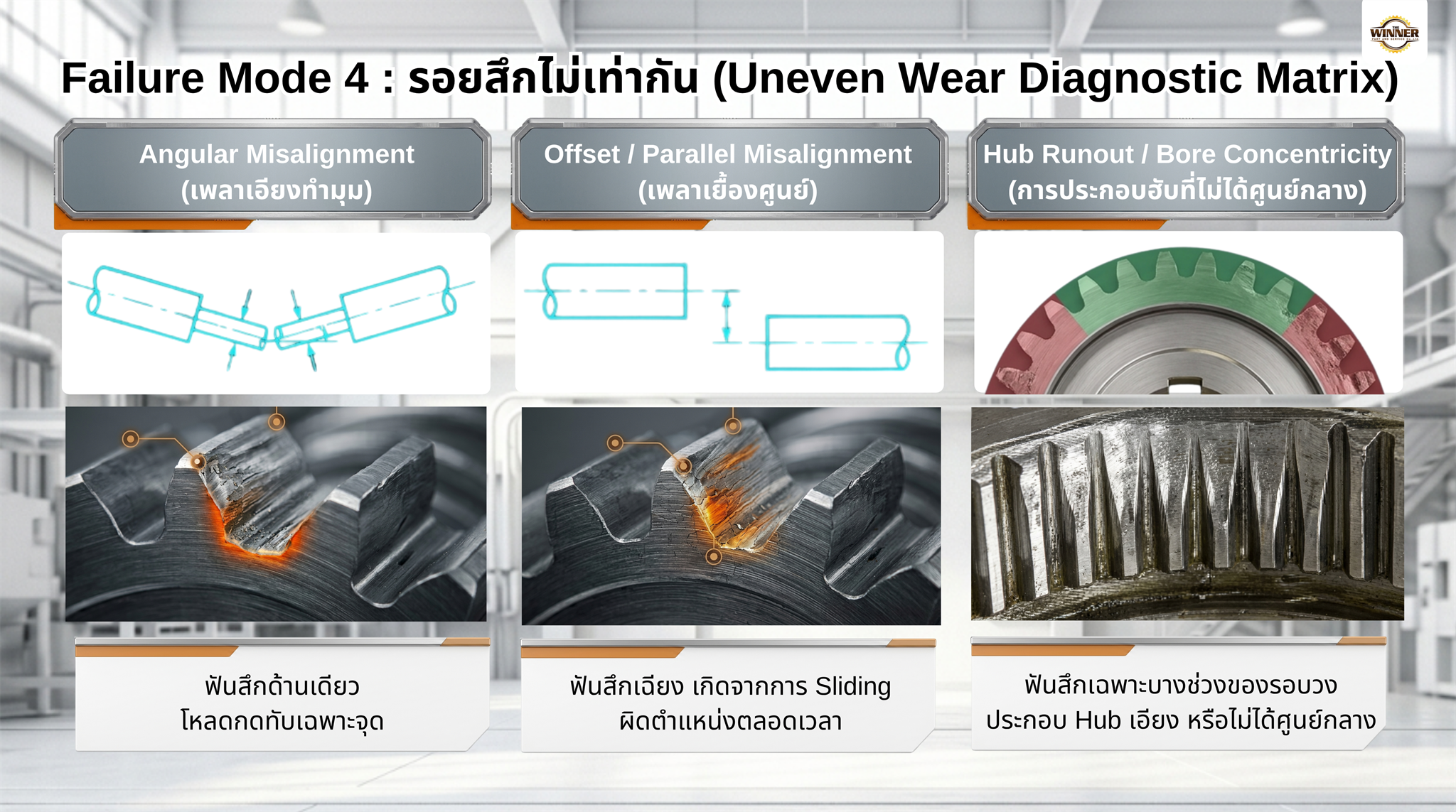 Failure Mode 4 รอยสึกไม่เท่ากัน Uneven Wear Diagnostic Matrix