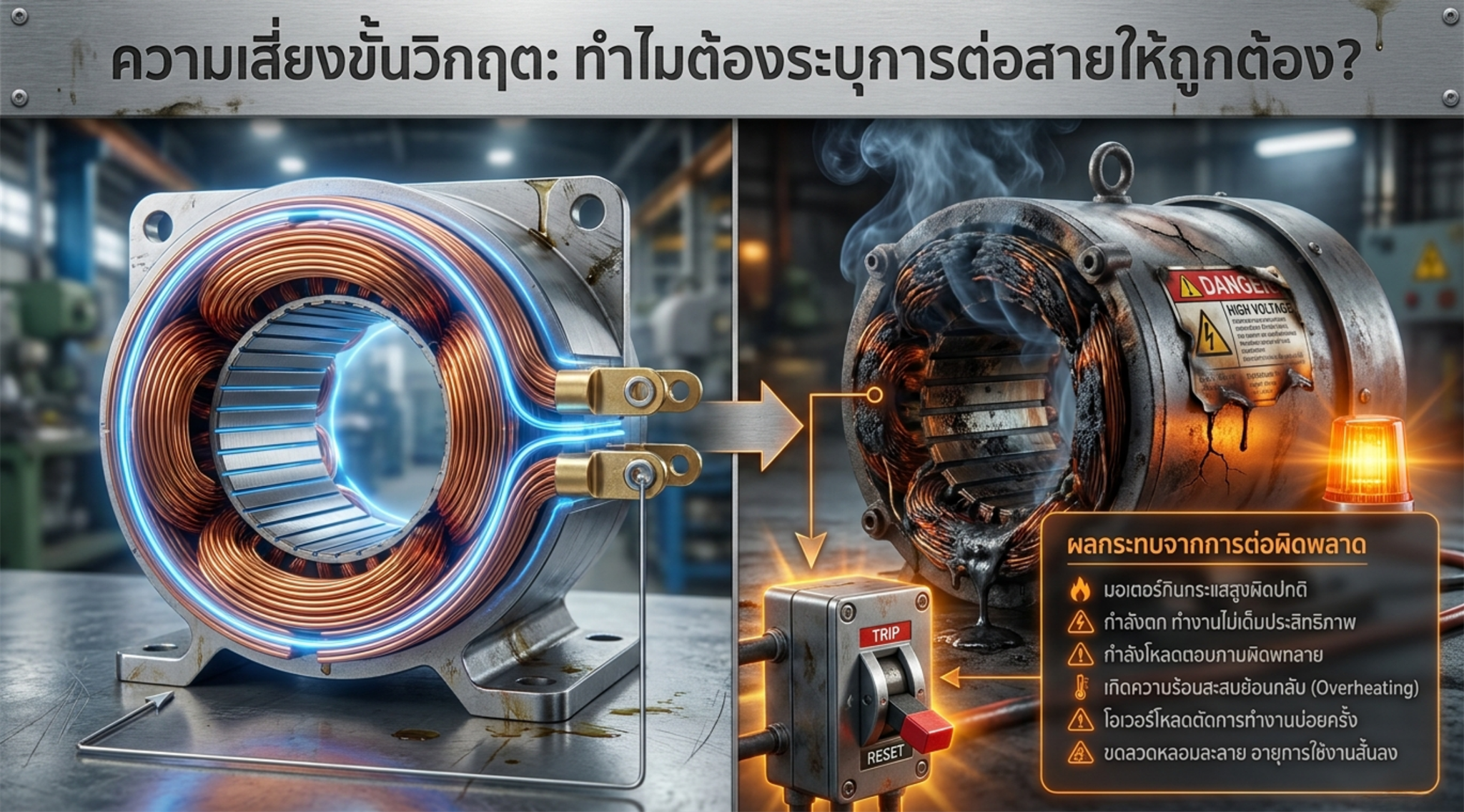ความเสี่ยงจากการต่อสายมอเตอร์ผิดแบบ