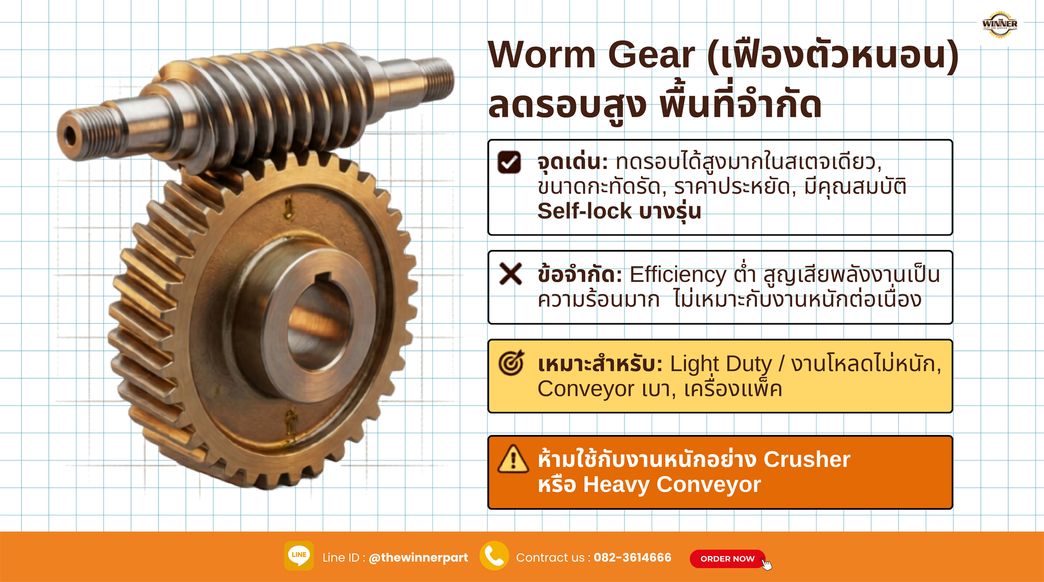 Worm Gear เฟืองตัวหนอน ลดรอบสูง พื้นที่จำกัด