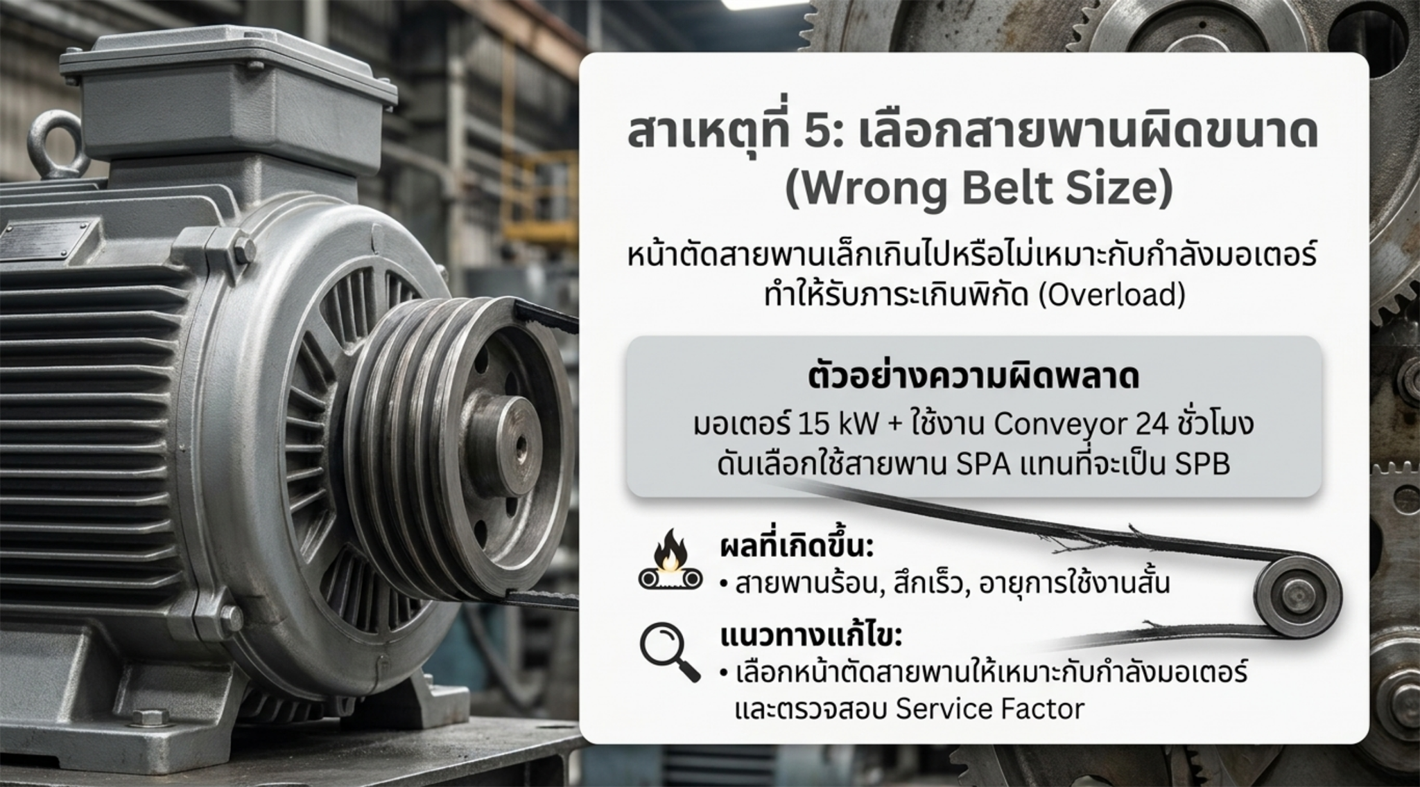 เลือกสายพานผิดขนาด ทำให้สายพานรับภาระเกินพิกัด