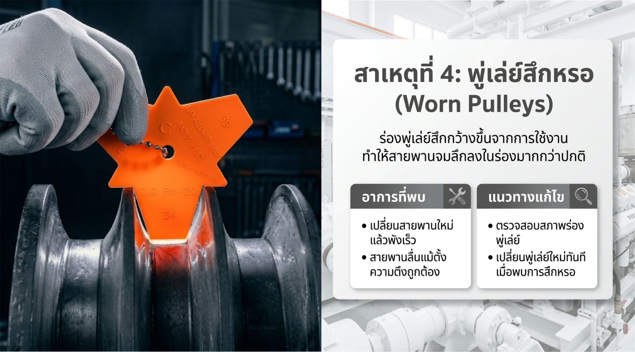 พู่เล่ย์สึกหรอทำให้สายพานสึกเร็ว