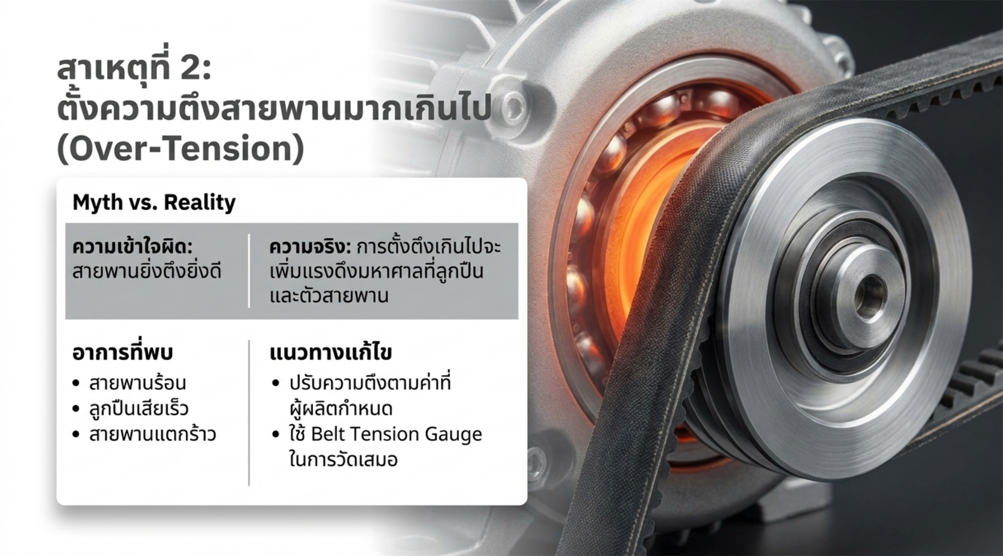 ตั้งความตึงสายพานมากเกินไป
